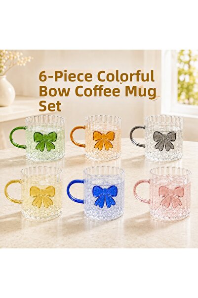 AC AMİSOS Set of 6 Colored Bowknot Glass Coffee Cups 120 ml – Presentation Cu...