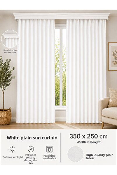 İQON Plain Thick Sunshade Curtain Satin White – Ready-Made Curtain for Cornic...