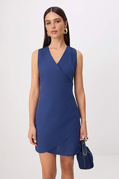 Συλλογή Trendyol Μπλε ναυτικό κοντό/μίνι υφαντό φόρεμα με χάντρες TWOSS26EL00644