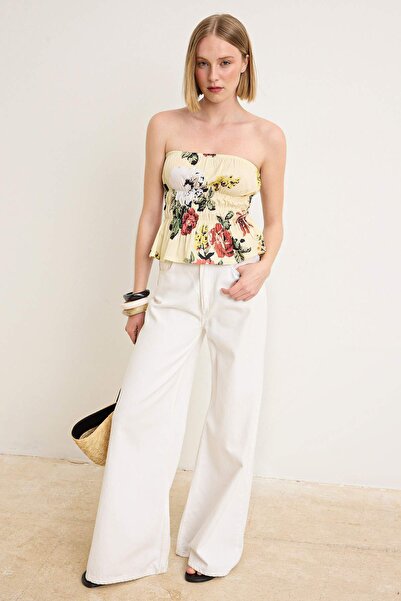 Συλλογή Trendyol Πολύχρωμη μπλούζα από υφαντή ποπλίνα χωρίς τιράντες με σχέδι...