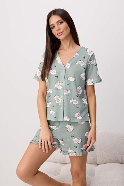 Trendyol Collection Set de pijamale tricotate cu volane, cu model de miel, 10...