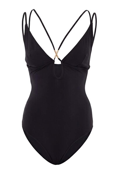 Trendyol Collection أسود*001 ملابس سباحة بدون أكمام ذات نسيج مسطح TBESS26MA00079