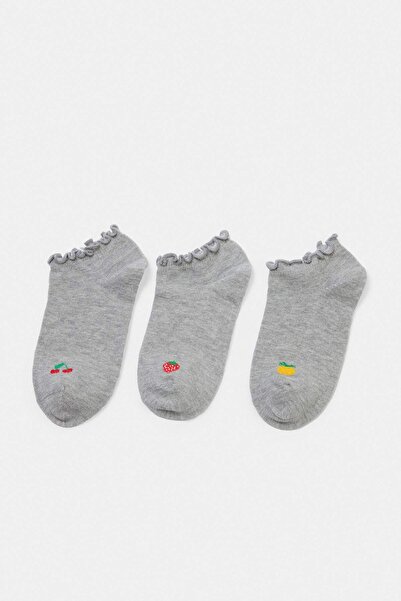 Trendyol Kollektion Graue 3-teilige bedruckte Jacquard-Stricksocken THMSS26CO...