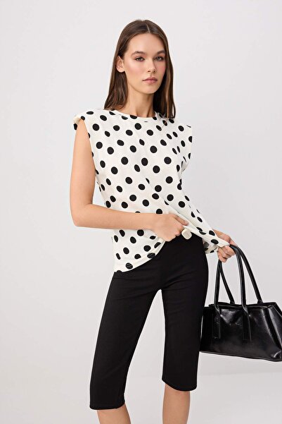 Trendyol Collection Ecru Polka Dot Regular Fit Sleeveless Padded 100% Cotton ...