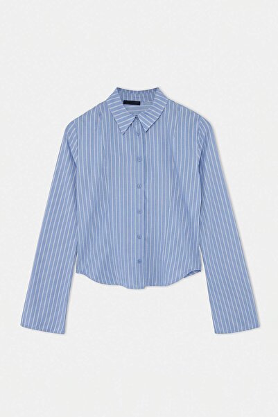 Trendyol Collection Blue Striped Lightweight Waist-Fitted Shirt Twoaw27Go00020