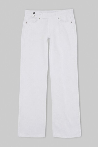 Trendyol Collection White 100% Cotton Belt Detailed Regular Waist Wide Leg Je...