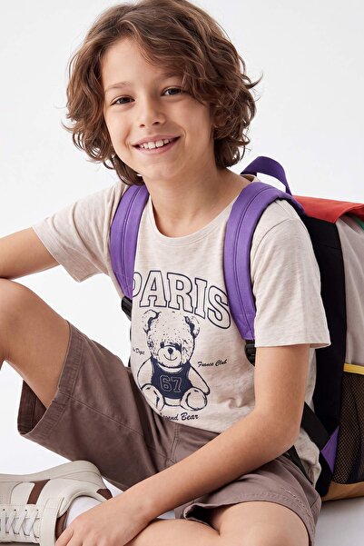 TRENDYOLKIDS Beige Boy's Printed Knitted T-Shirt Tkdss26Ts00092