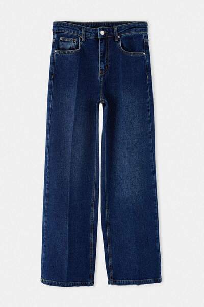 Trendyol Collection Wardrobe Essentials Dark Blue Low Stretch High Waist Wide...