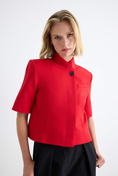 Trendyol Collection Jachetă blazer roșie cu guler înalt și mâneci scurte TWOA...