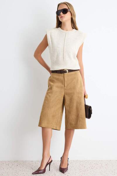 Trendyol Collection Stone Soft Textured Padded Basic Sleeveless Knitwear Swea...