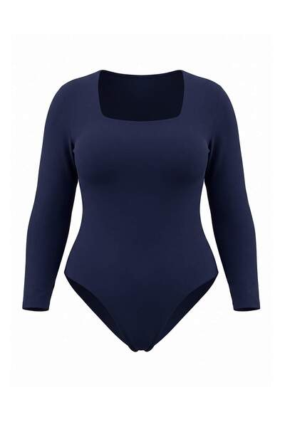Trendyol Curve Body tricotat, albastru marin, cu guler pătrat și închidere cu...