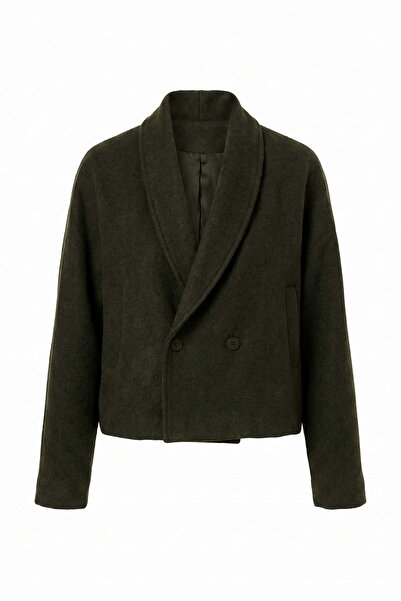Trendyol Collection Jachetă scurtă din lână oversize verde închis TWOAW25KB00047