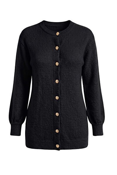 Trendyol Modest كارديجان تريكو أسود مزين بأزرار مسطحة وتفاصيل مزخرفة TCTAW26T...