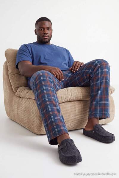 Trendyol Collection Navy Blue Large Size Regular Plaid / Check 100% Cotton Pa...