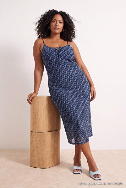 Trendyol Curve Rochie maxi din tul în carouri, cu detaliu de legătură, pentru...