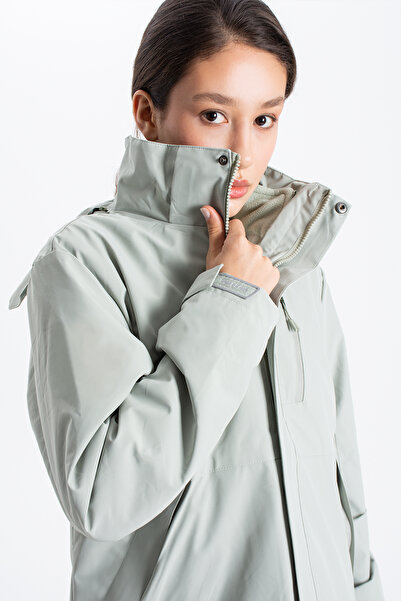 Ecrou Palton pentru femei cu buzunar la piept și căptușit cu lână Mint