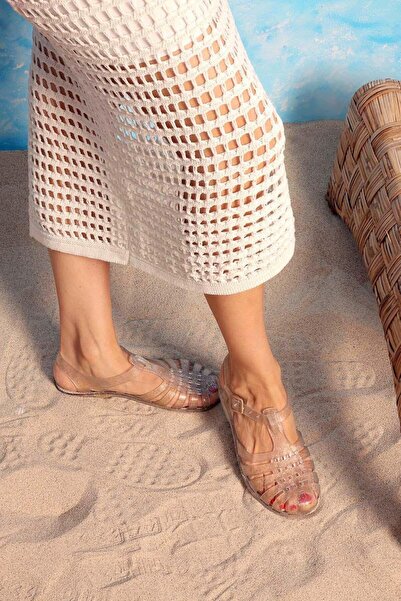 Beyond Γυαλιστερά διάφανα και χρυσά γκλίτερ γυναικεία ζελέ σανδάλια - Byndjlly01