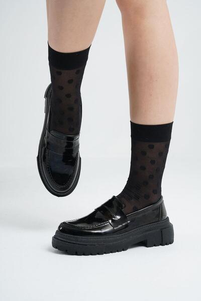 Beyond Γυναικείο Μαύρο Λουστρίνι Loafer Flat Χοντρή Σόλα 4,5cm Παπούτσια Μοκα...