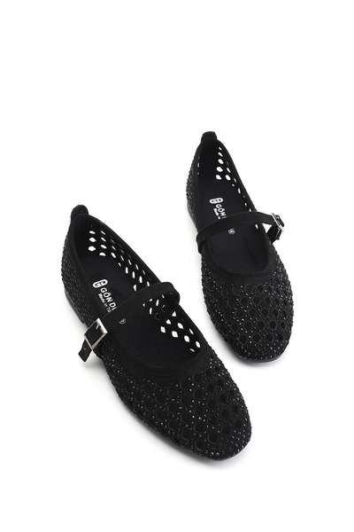 GÖNDERİ(R) Γυναικείο Μαύρο Σουέτ Πέτρα Mary Jane Μπαλαρίνα