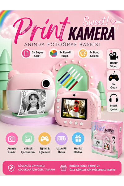 nextbuy Print Camera Çocuk Fotoğraf Makinesi Dijital HD Video Kamera Anlık Te...