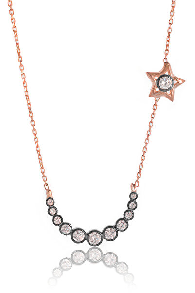 BY BARUN SİLVER Hilalli Yıldız Kolye - Rose KL-0078
