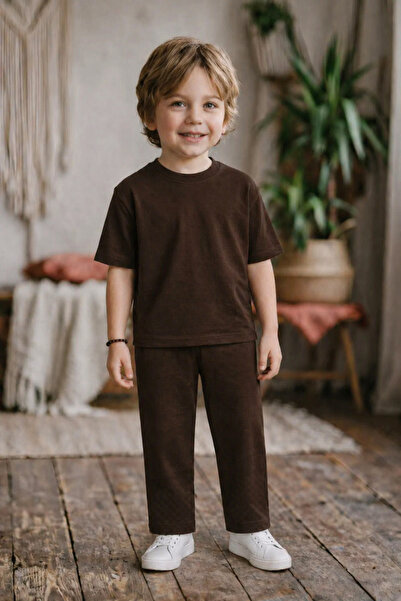 Children's Short Sleeve Pipe Leg Waist Laced Comfortable Cut Summer Bottom-Top Set