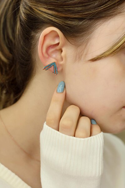 BY BARUN SİLVER Kıkırdak Earcuff 925 Ayar Zirkon Taşlı Mavi Firuze Rose Pembe...