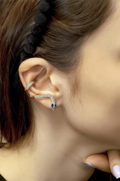 BY BARUN SİLVER Yılan Kıkırdak Earcuff 925 Ayar Zirkon Taşlı Yeşil Zümrüt Ros...