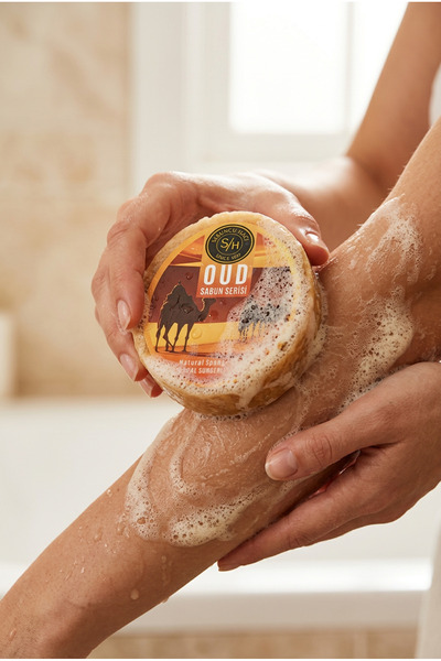 Sabuncu Hacı Oud Inspired by the Desert (Helps Repair Sunken and Strawberry Legs) Natural Sponge Soap 130-140 Gr