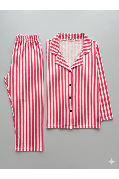 Cotton More Striped Milan Fabric Shirt Collar Buttoned Pajama Set Soft Fabric