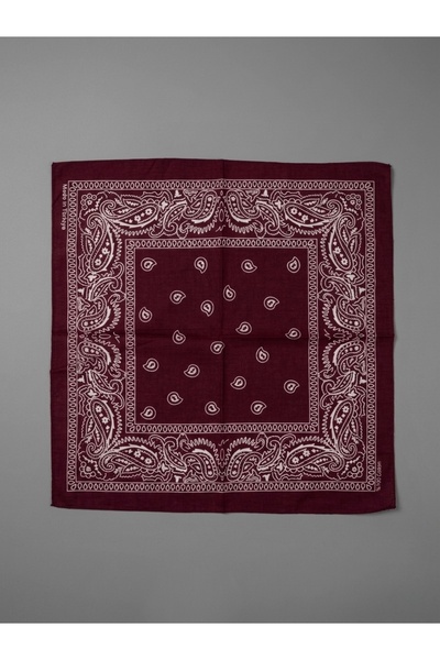 Goldmine Unisex Etnik Desenli %100 Pamuk Bandana Bordo
