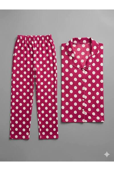 inspira lingerie Women's Buttoned Thin Sh Fleece-Lined Pajama Set Shirt Collar