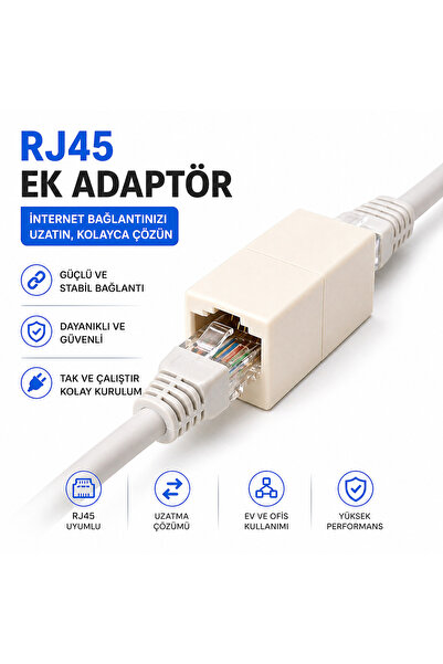 SepetteX RJ45 Ethernet Uzatma Adaptörü – Tek Port Dişi Dişi LAN Kablo Birleşt...