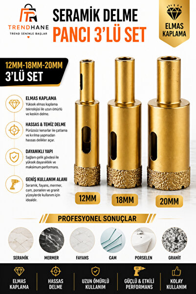 Trendhane Seramik Delme Buat Panç Seti 12-18-20 mm