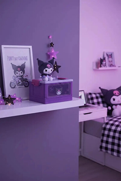 SANRIO Lisanslı Kuromi Mini Bavul Saklama Kutusu – Şeffaf Pencereli 12 Cm