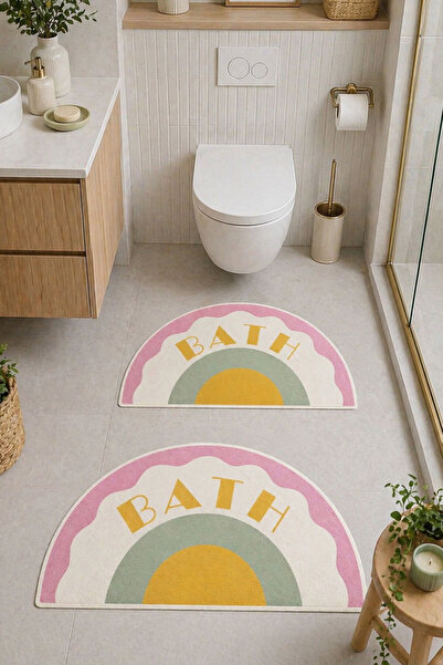 Liriya Dijital Baskı Modern Desenli Modern Banyo Halısı İkili Banyo Paspası (...