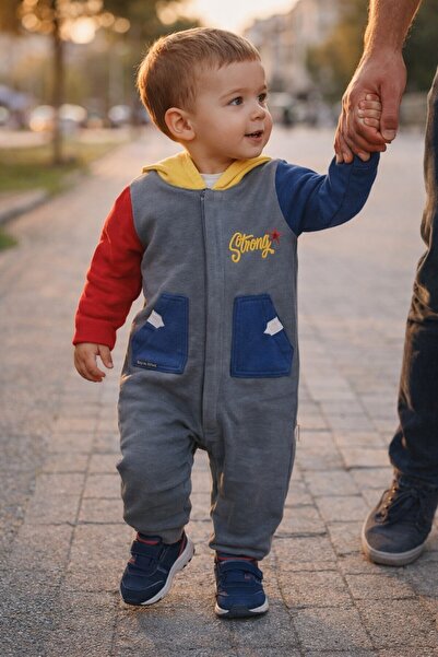 Babydola Baby Boy Children's Jumpsuit Fleece-Lined Thick Hooded and Pocketed ...