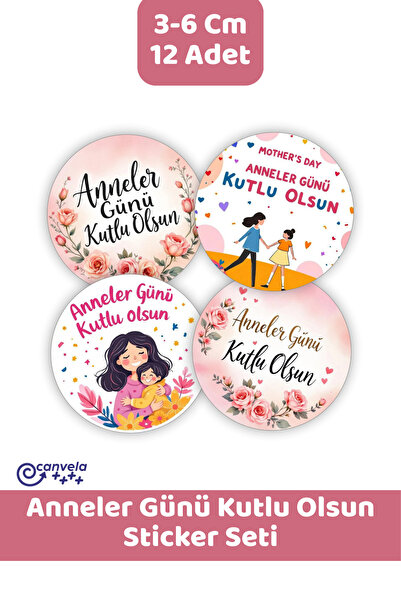 CANVELA Anneler Günün Kutlu Olsun Mother's Day Yapışkanlı Paketleme Etiketi 1...