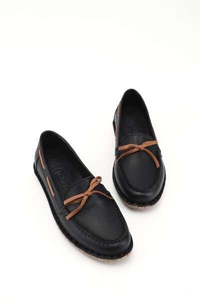 GÖNDERİ(R) Γυναικείο Μαύρο Φιόγκο από Γνήσιο Δέρμα Comfort Loafer