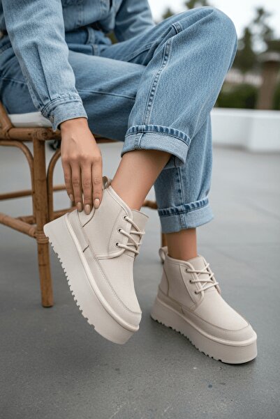 DİVOLYA Μπότες καθημερινής χρήσης Ugy Beige (4,5 εκ.) με επένδυση από γούνα κ...