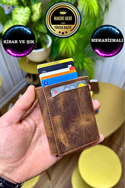 CüzCan Unisex Taba Hakiki Deri Mekanizmalı Cüzdan - (isme Özel)