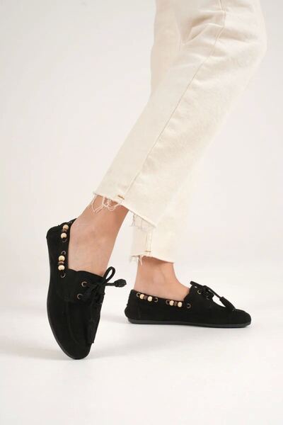 Belinora Γυναικεία παπούτσια casual σουέτ με μαύρες χάντρες TR27MS07A