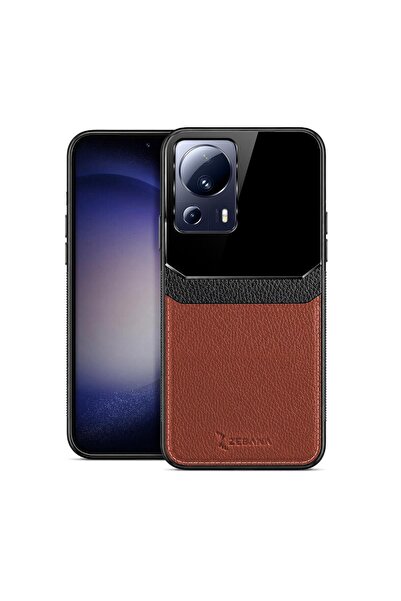 Zebana Xiaomi Mi 13 Lite Uyumlu Kılıf Lens Deri Kılıf Kahverengi