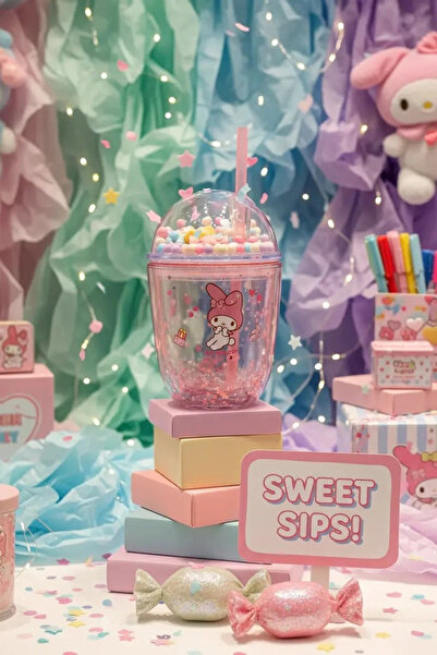 Miniso Sanrio Lisanslı My Melody Boncuklu Kapaklı Pipetli Plastik Şişe – Sızd...
