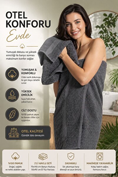 Hepsine Rakip Kadın / Erkek Banyo Ve Baş Havlusu Hamam Seti %100 Pamuklu Bany...
