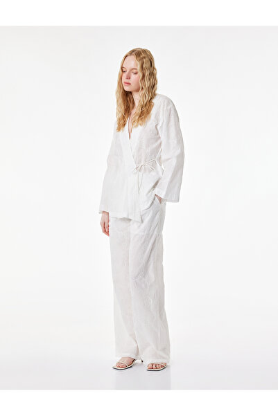 Koton Βαμβακερό μακρυμάνικο μπουφάν κιμονό με διπλό στήθος και λεπτομέρεια δέ...