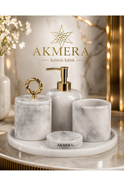 Akmera Home Gerçek Mermer Ultra Lüks 5 Parça Banyo Seti