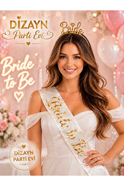 Dizayn Parti Evi Bride To Be Taç Ve Kuşak Seti - Gold Renk | Gelin Adayı Beka...