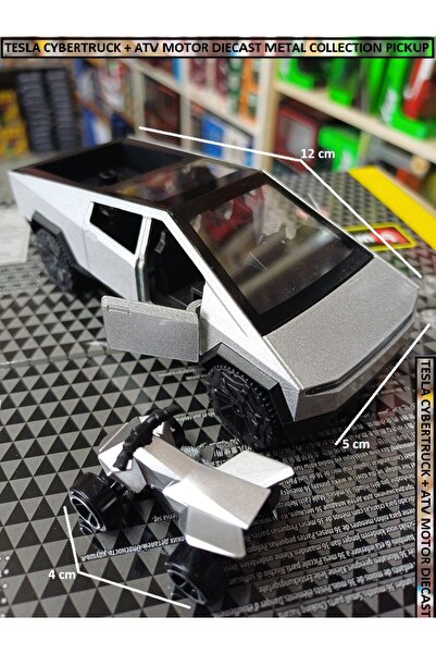 OYUNCAKSAHİLİ Diecast Metal Tesla Cybertruck Tarzı 12cm Koleksiyon Jip Metalik gri Kapı Bagaj Açılır