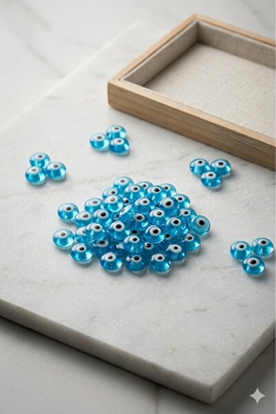 PASAMİA Blue Glass Evil Eye Bead 8 mm (10 pcs)